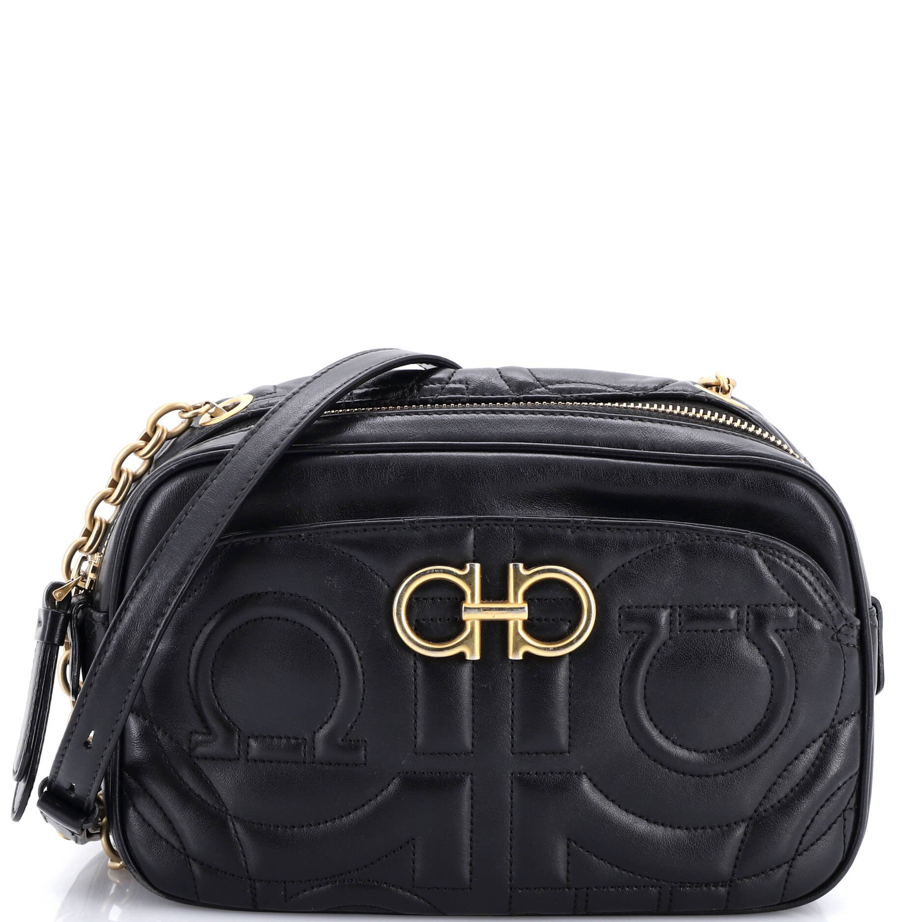 Salvatore Ferragamo Gancini Camera Bag Quilted Leather