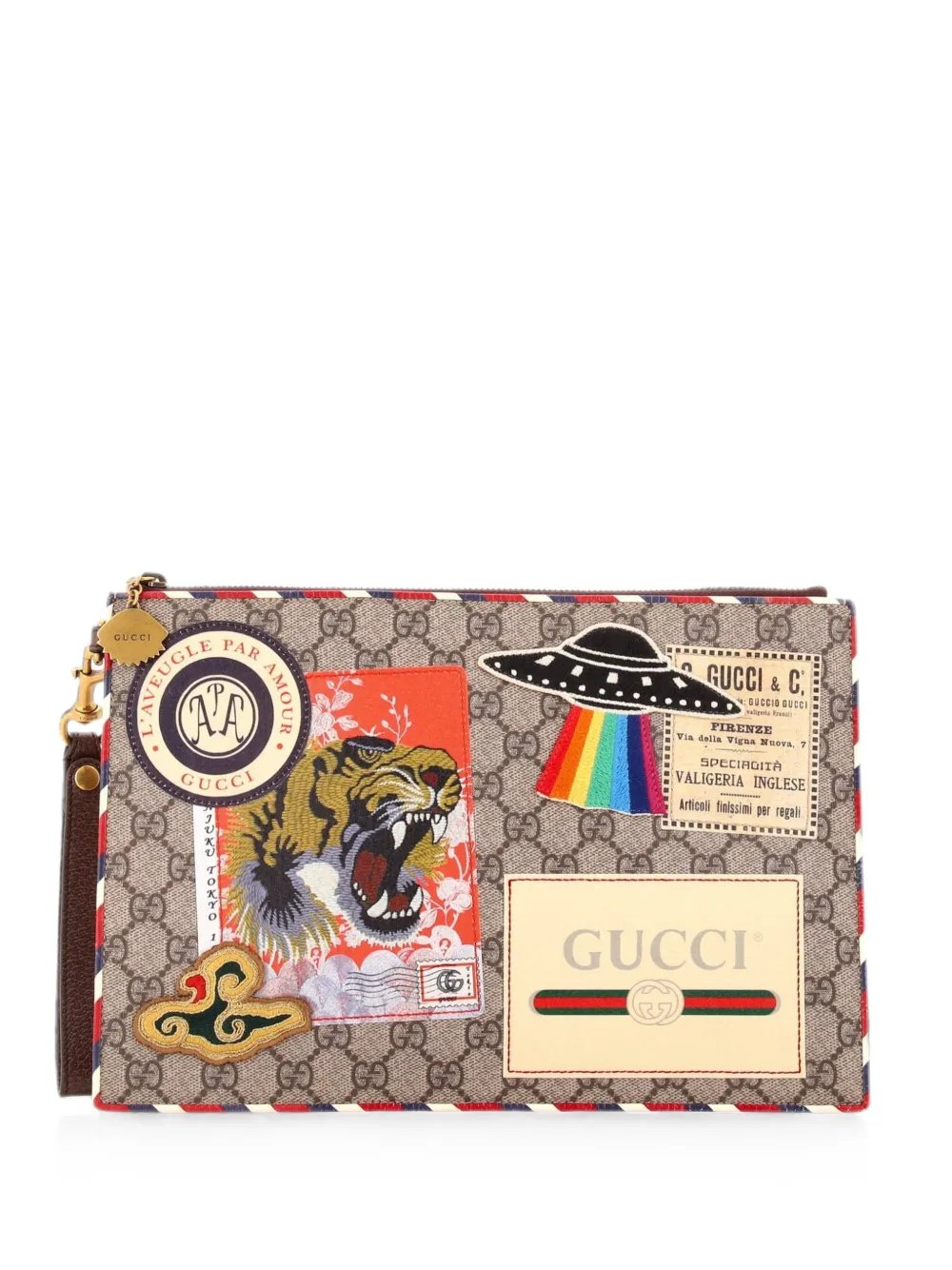 Courrier Pouch GG Coated Canvas with Applique clutch bag