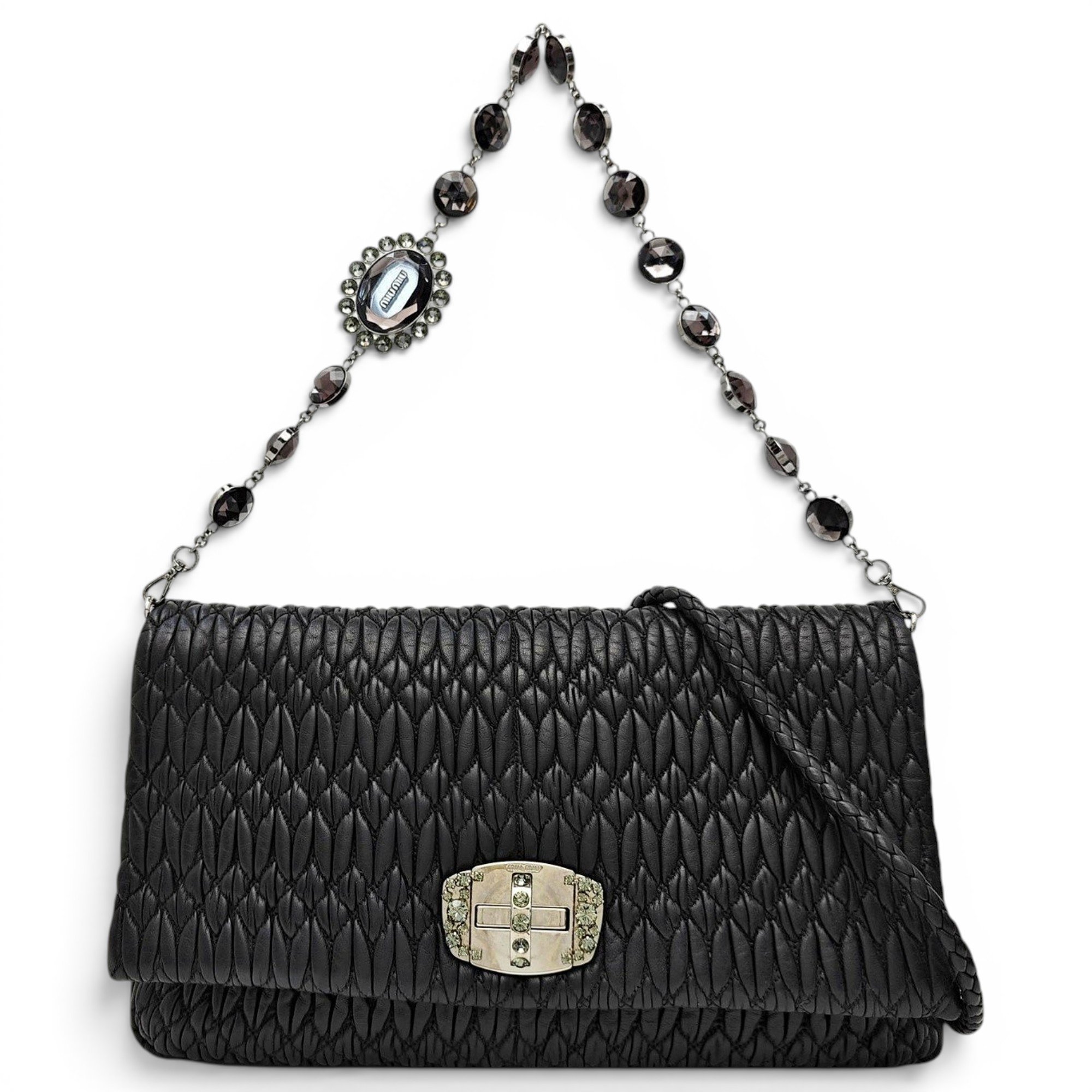 Miu Crystal leather handbag