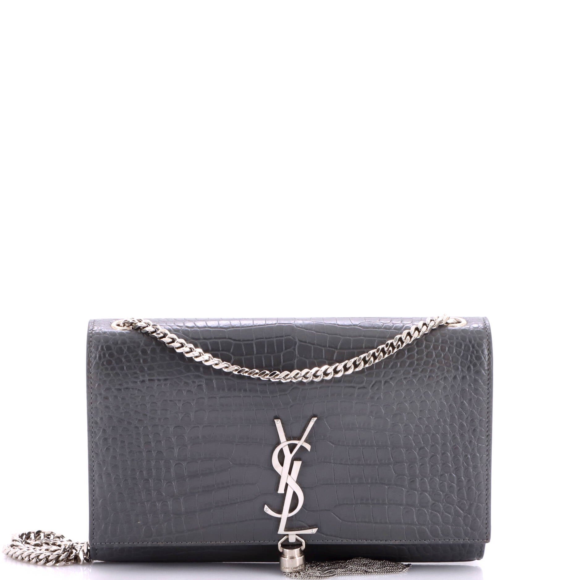 Classic Monogram Tassel Crossbody Bag Crocodile Embossed Leather Medium
