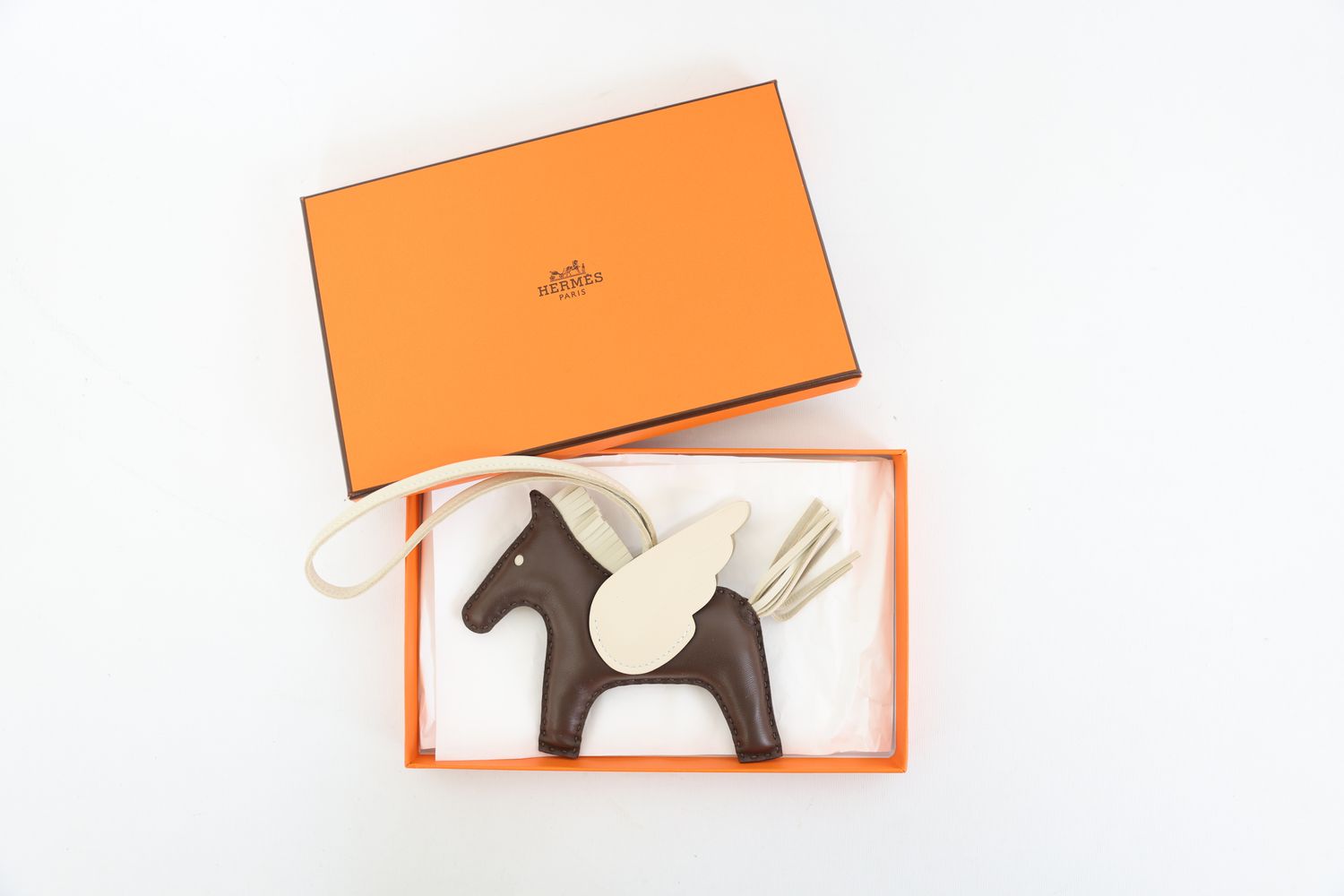 Hermes Hermes Rodeo Pegase MM Bag Charm, Brown and White Milo Lambskin and Swift Calfskin, New in Box WA001