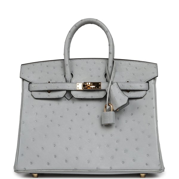 Pre-owned Hermes Birkin 25 Bleu Glacier Ostrich Gold Hardware