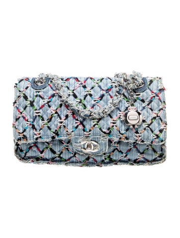 Medium Denim Woven Flap Bag