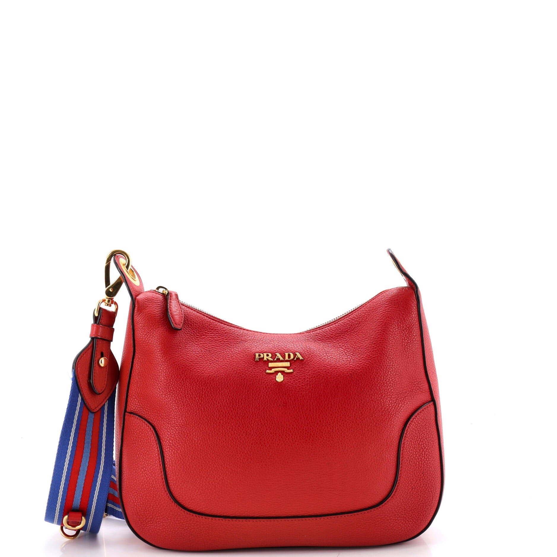 Prada Striped Strap Zip Hobo Vitello Daino Medium