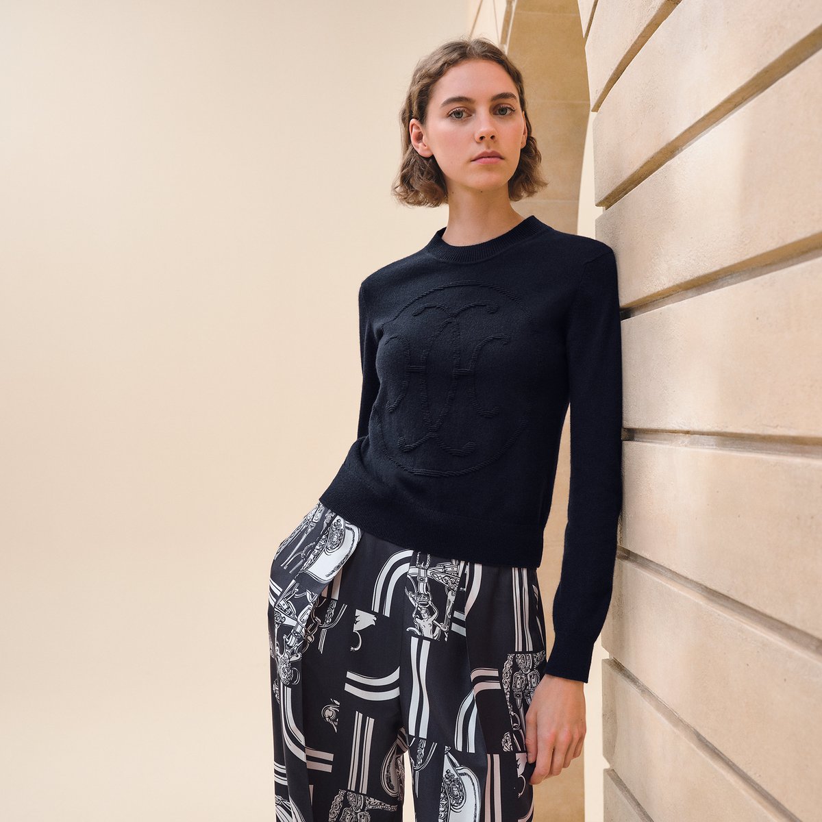 Bleu Noir Cashmere "H Lift" Long-sleeve Sweater