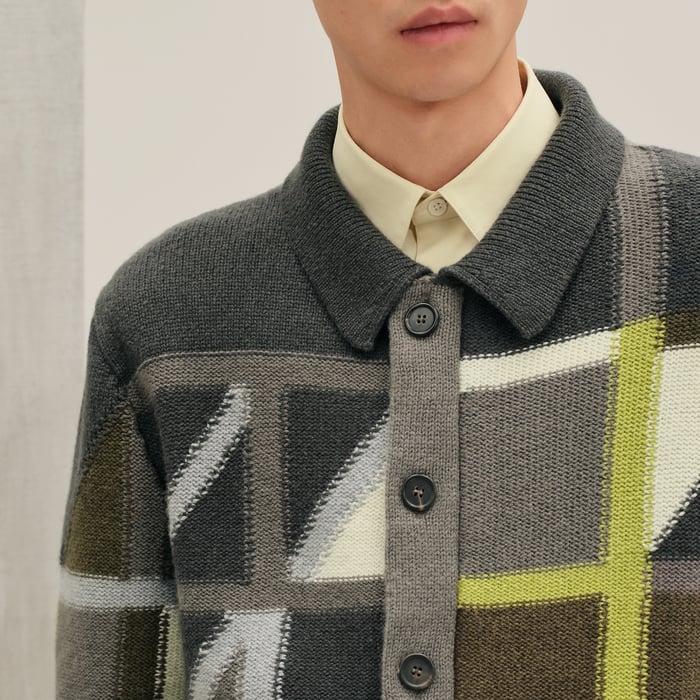Vert Chrome Cashmere "Geometrie Variable" Knit Cardigan Shirt