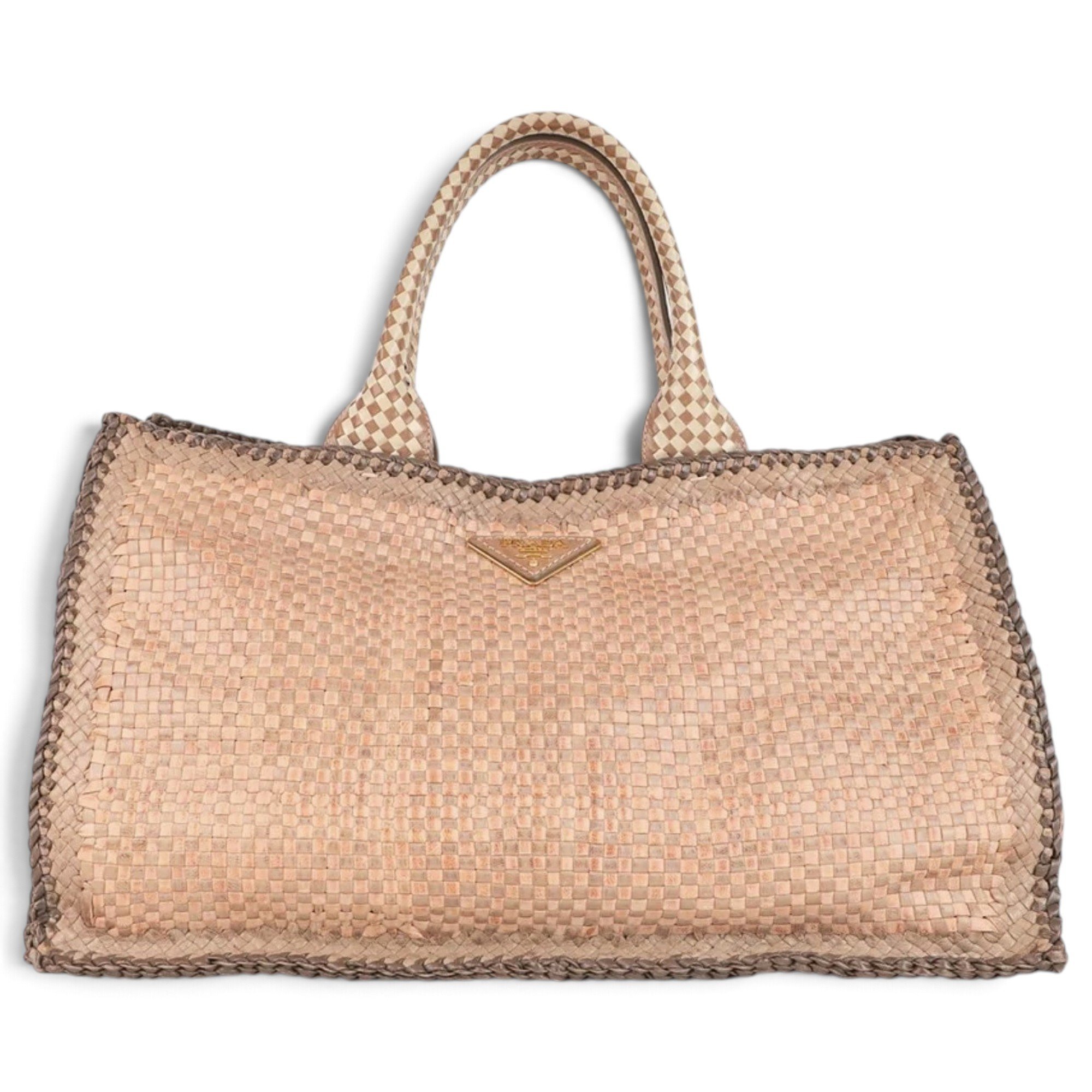 Madras leather tote