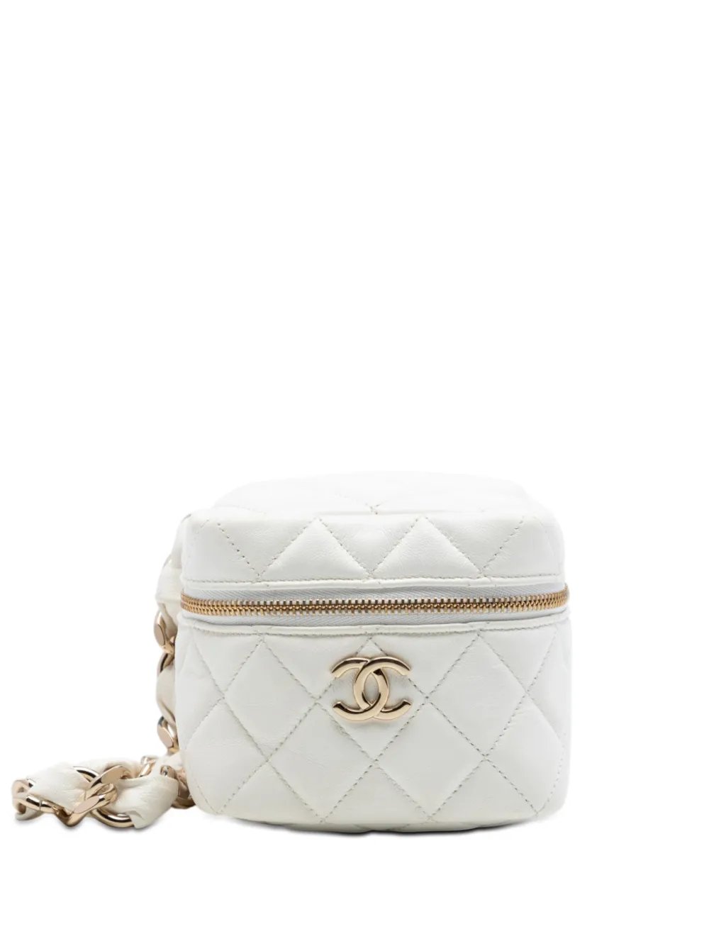 2021 CC Quilted Lambskin Cube Zip Clutch with Chain vanity bag