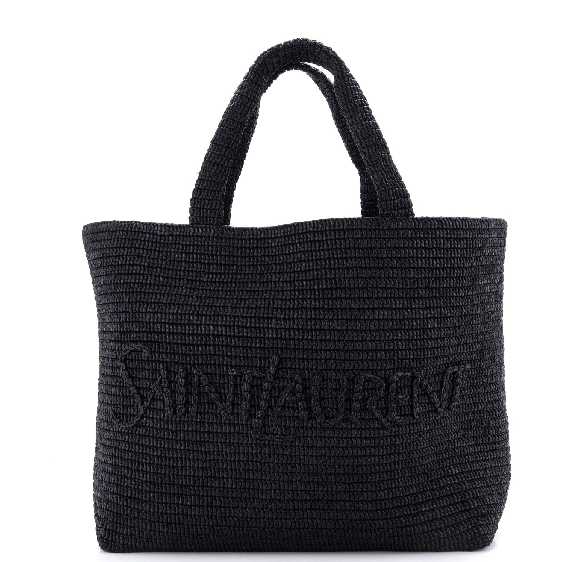 Logo Supple Tote Embroidered Raffia