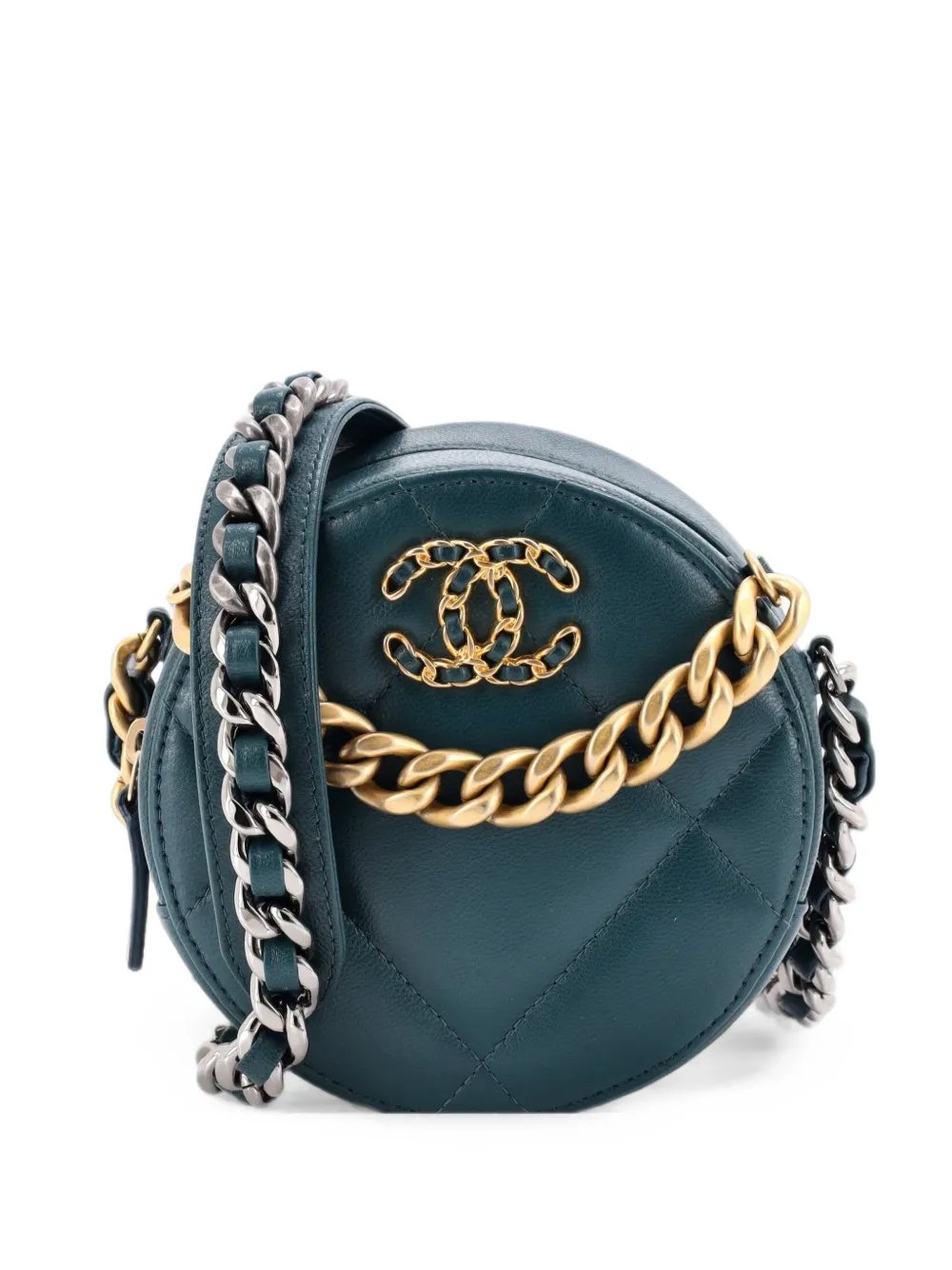 19 Round with Chain Quilted Leather clutch bag