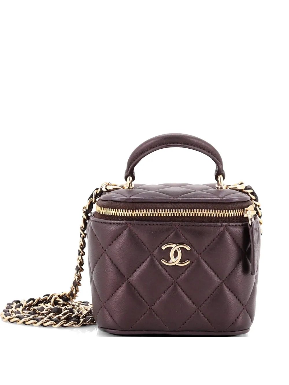 Classic Top Handle Vanity Case with Chain Quilted Lambskin Mini crossbody bag