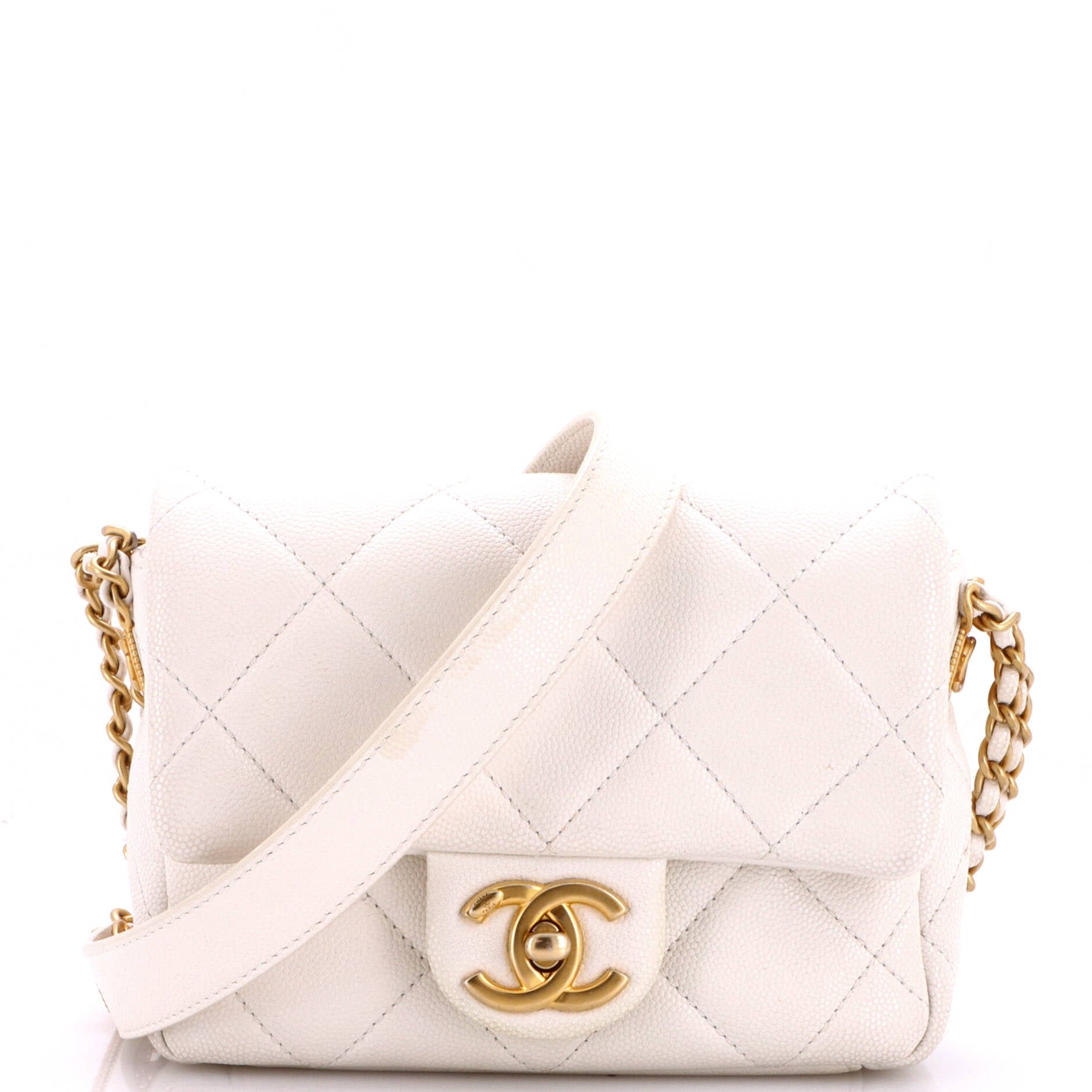 Twist Your Buttons Flap Bag Quilted Caviar Mini