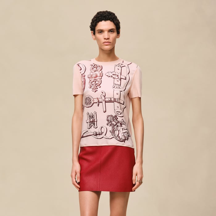 Rose Opaline "Ferronnerie Remix" Short-sleeve Twillaine Sweater