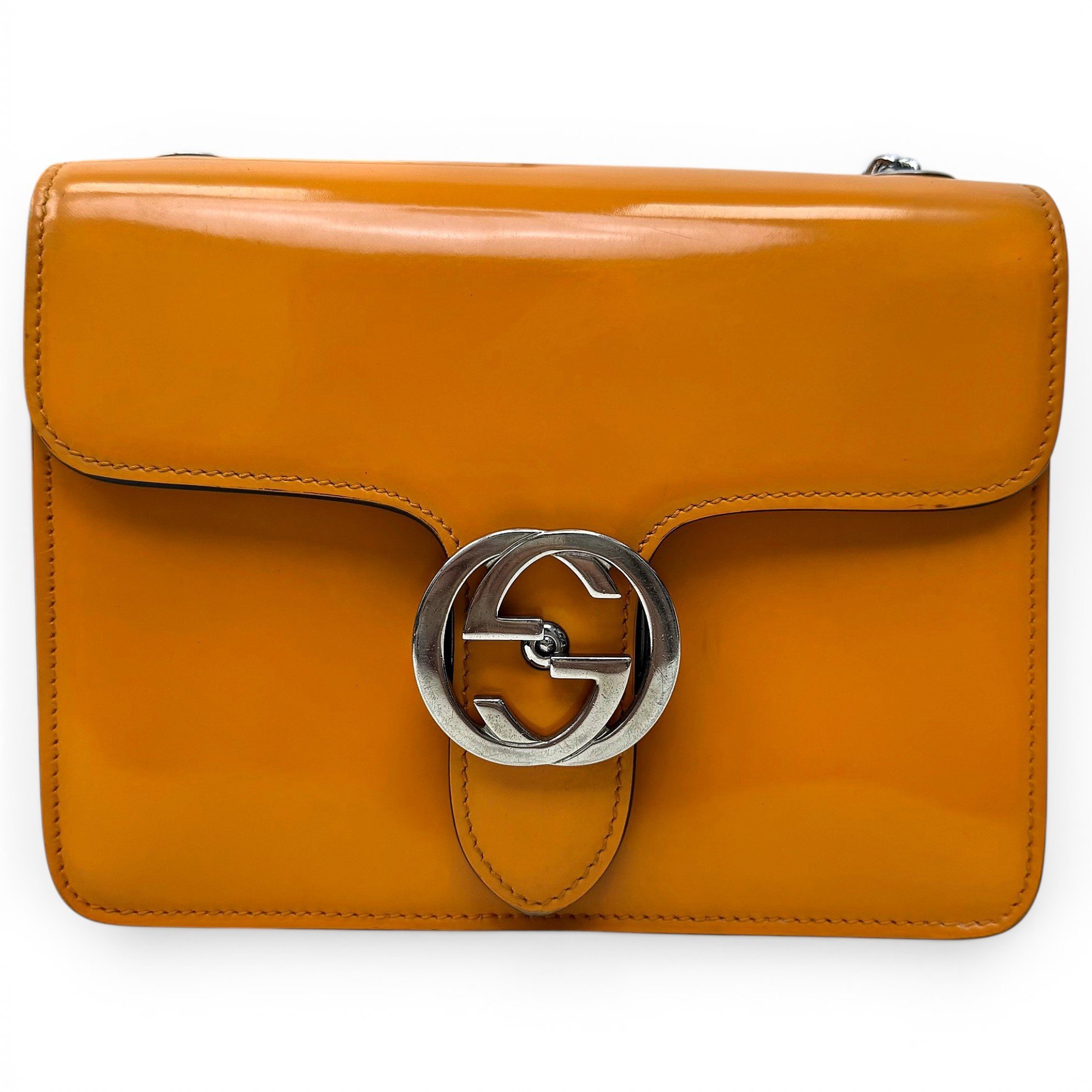 Interlocking patent leather handbag