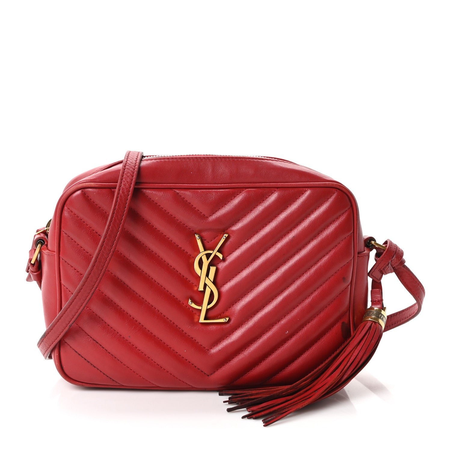Saint Laurent Calfskin Matelasse Monogram Lou Camera Bag Opyum Red