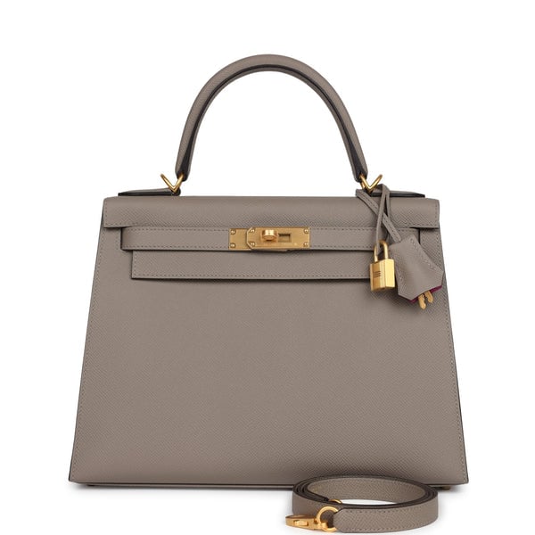 Hermes Hermes Special Order (HSS) Kelly Sellier 28 Gris Asphalte Verso Epsom Brushed Gold Hardware