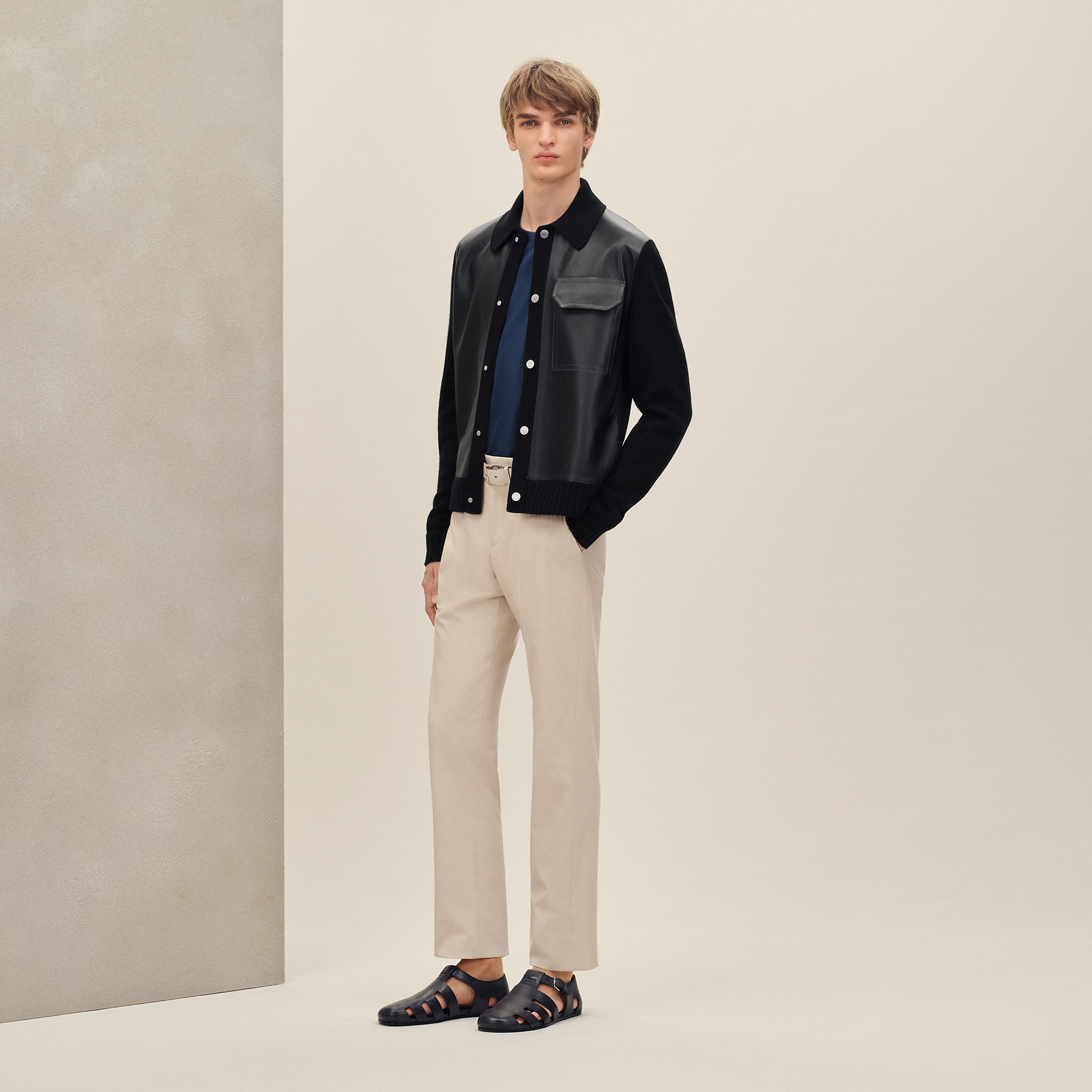 "Devant cuir" buttoned jacket
