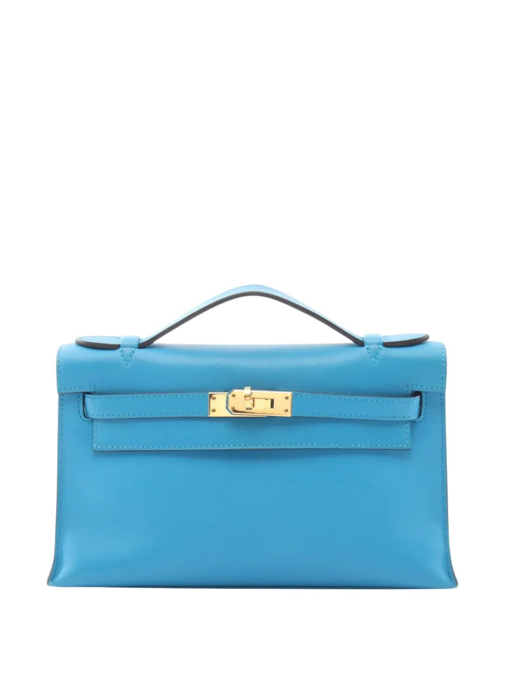 Hermes 2016 HERMES Pochette Kelly Mini Vaux Swift leather leather Vaux Swift leather Blue Blue frida Used Women handbag