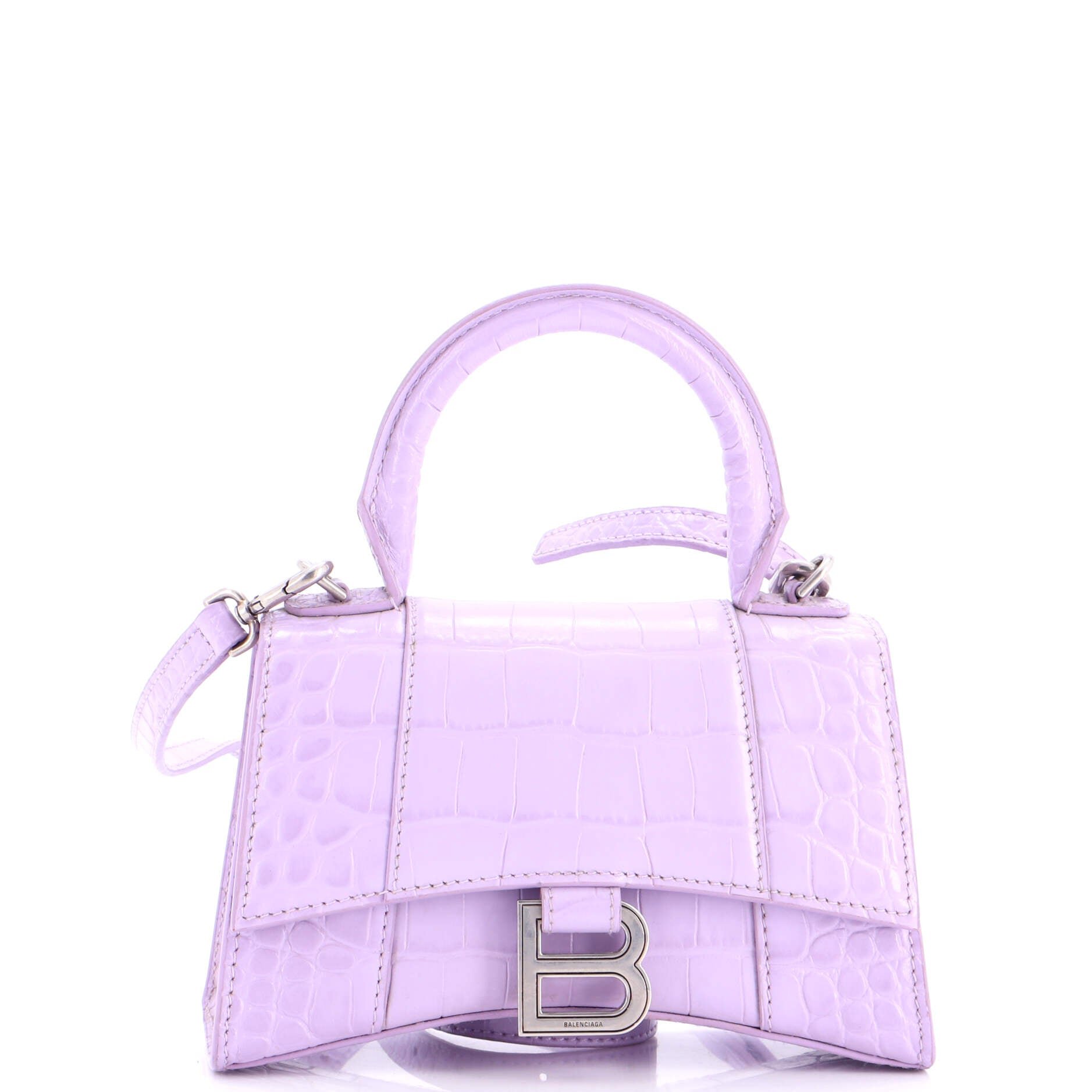 Hourglass Top Handle Bag Crocodile Embossed Leather XS