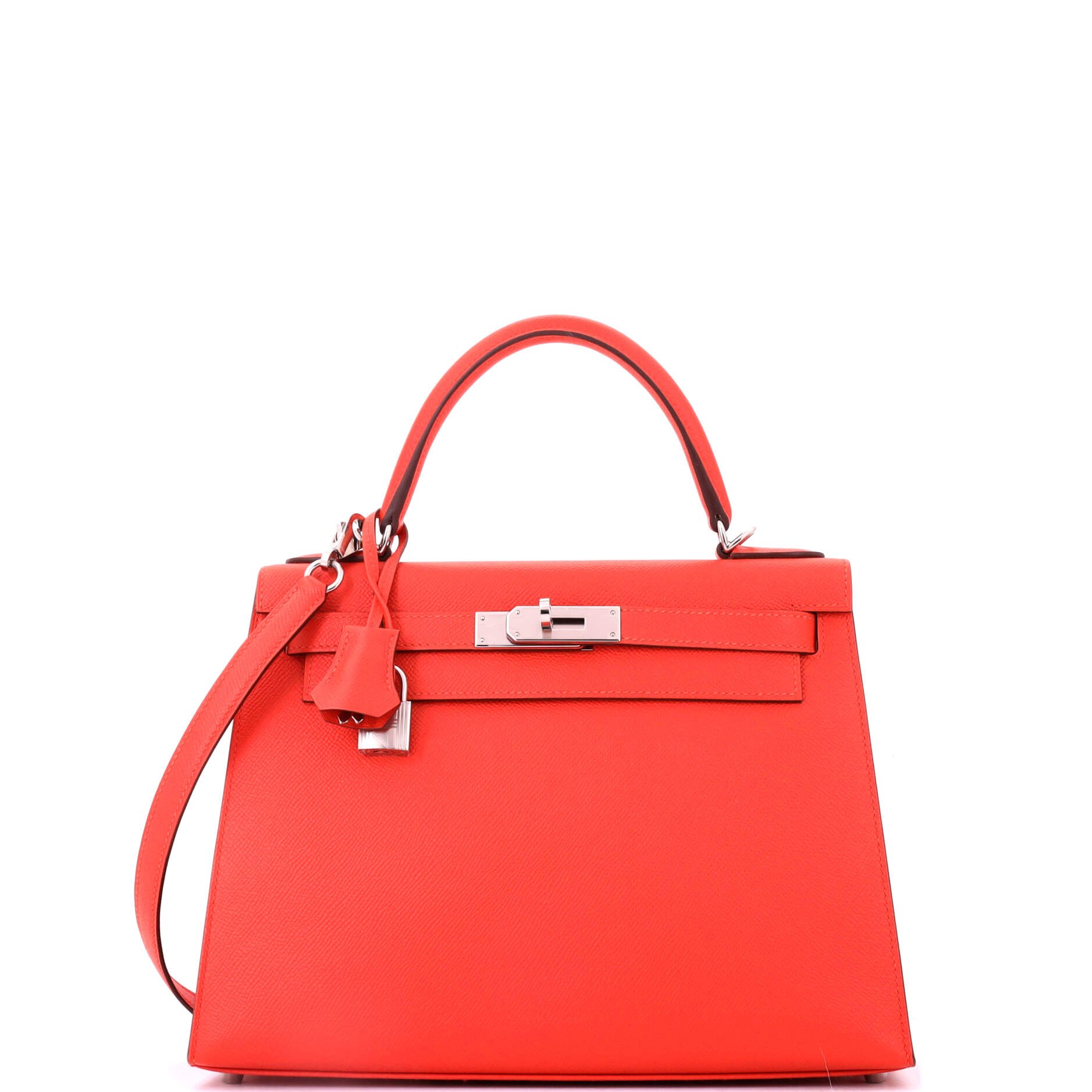Hermes Kelly Handbag Capucine Epsom with Palladium Hardware 28