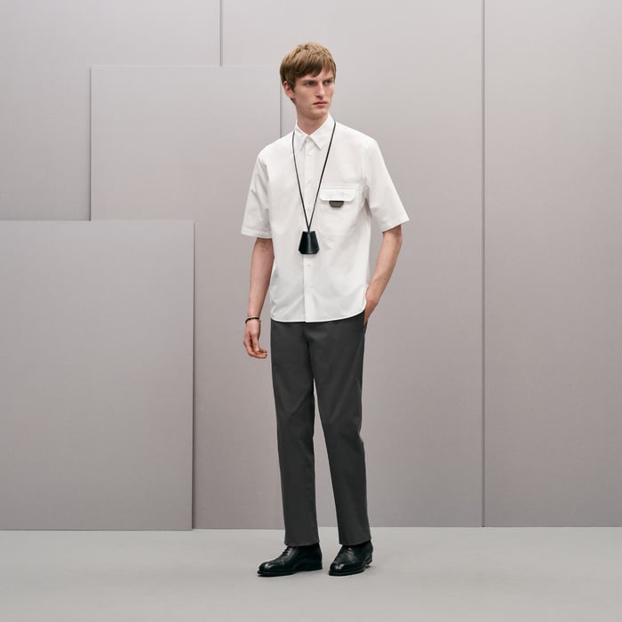 Blanc Shirt With Leather Detail
