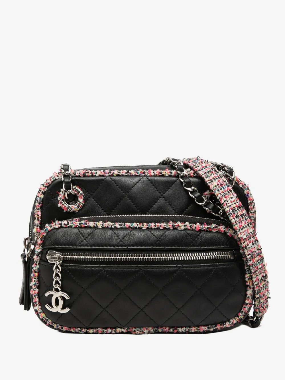 2019 CC Quilted Lambskin Tweed Elegant Trim Front Zip Camera Bag crossbody bag