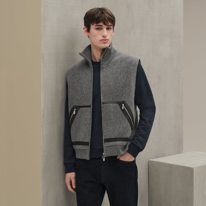Gris Vest With Leather Details
