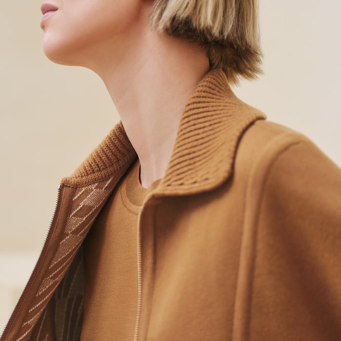 Marron Caramel "H En Biais" Reversible Zipped Jacket