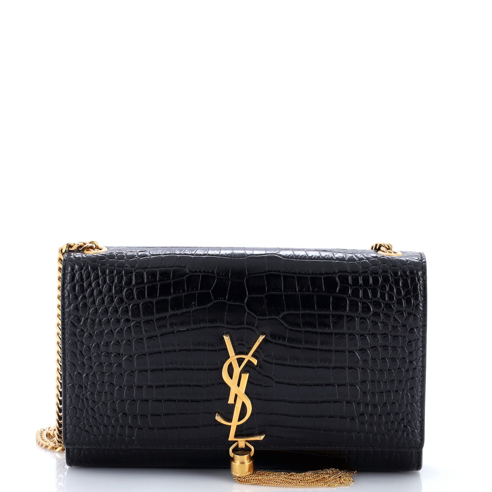 Classic Monogram Tassel Crossbody Bag Crocodile Embossed Leather Medium
