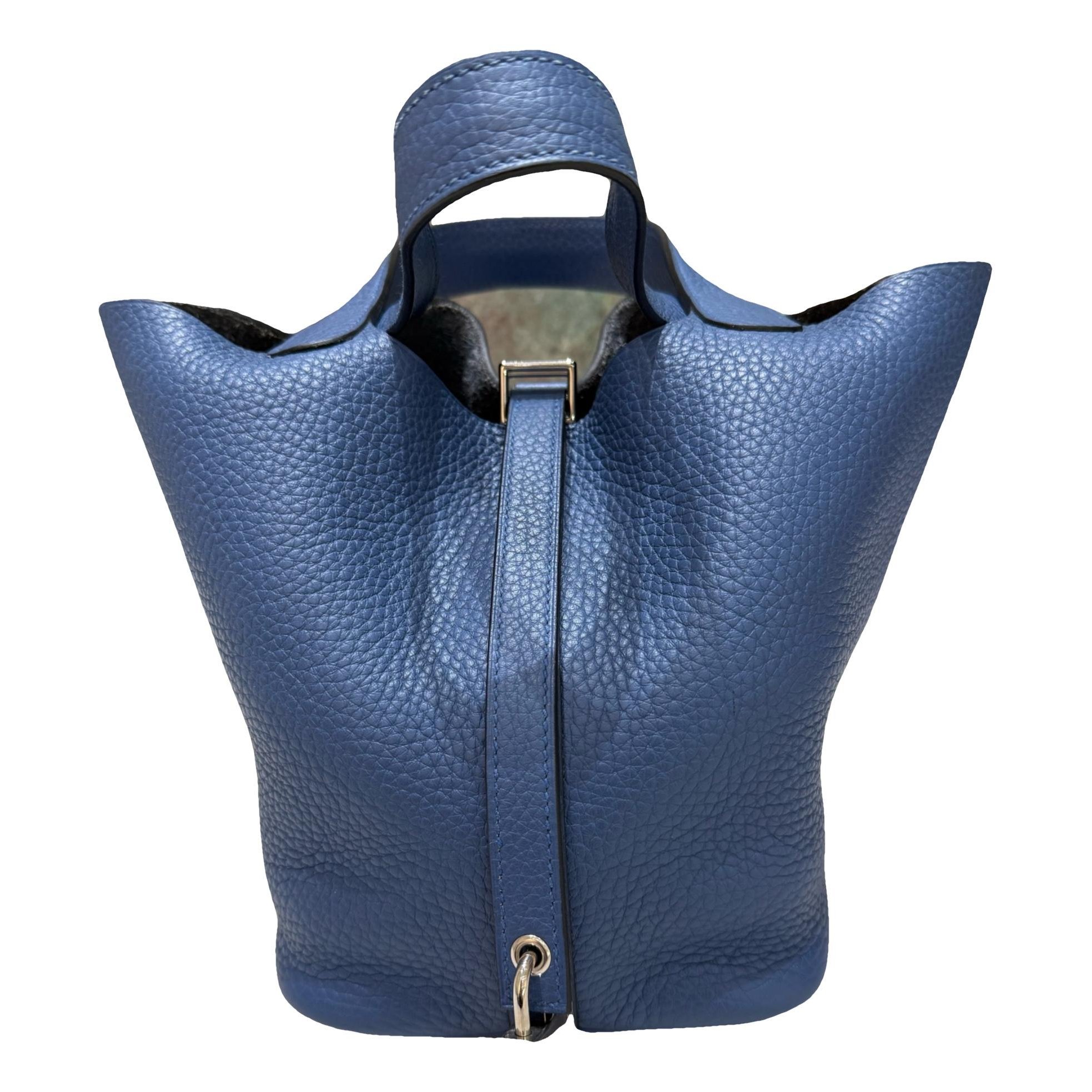Hermes Picotin Handbag Bleu Tie Togo Leather