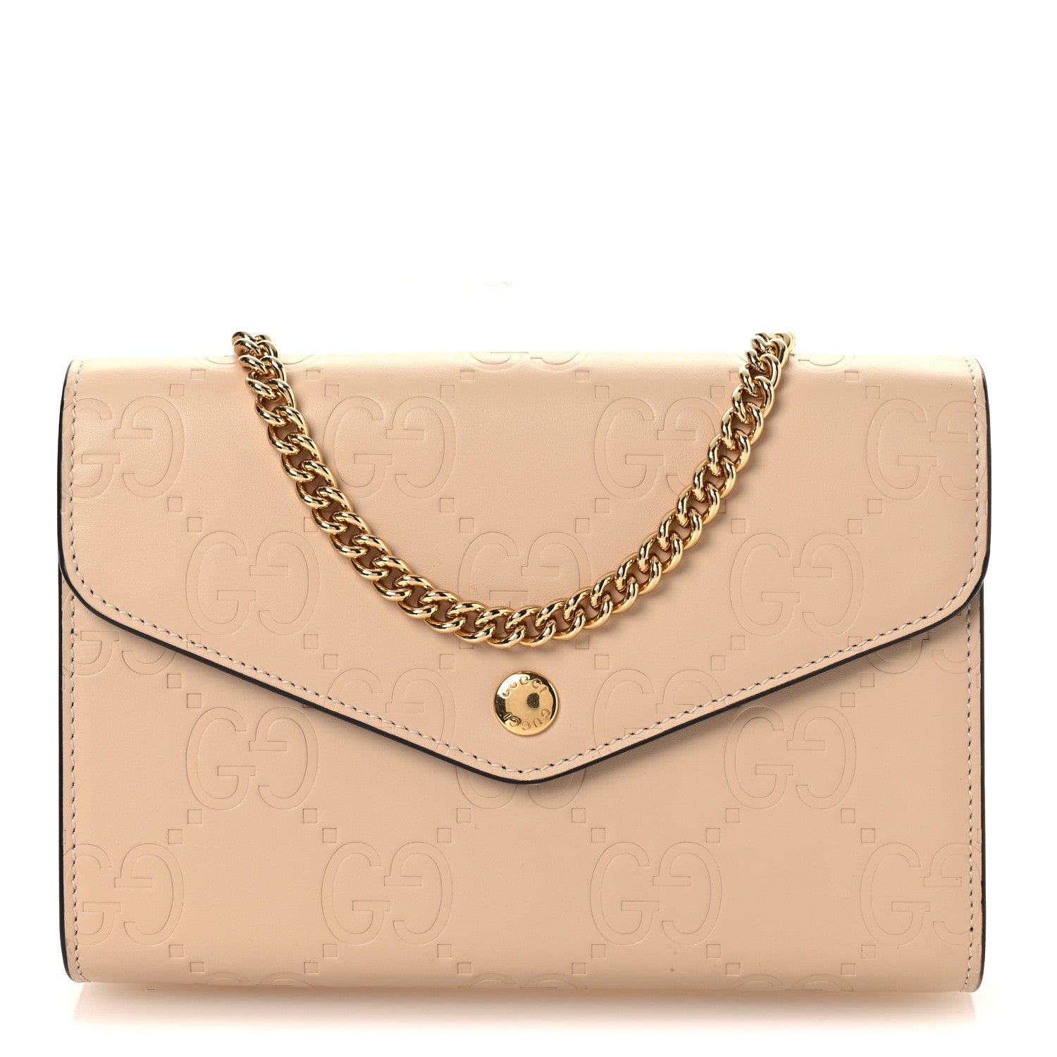 Gucci Calfskin GG Debossed Chain Wallet Black Souffle Rose