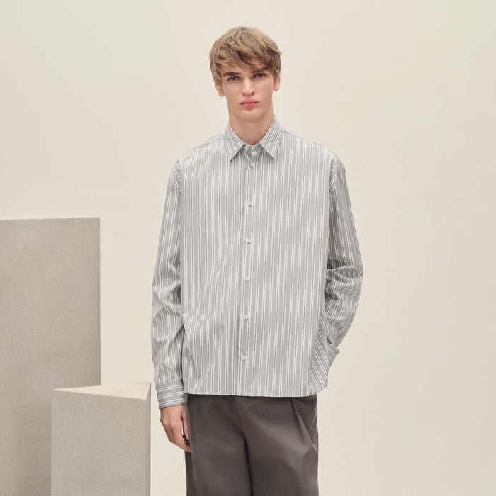 Gris "Rayures Fond Colore" Boxy Fit Shirt With Louis Collar