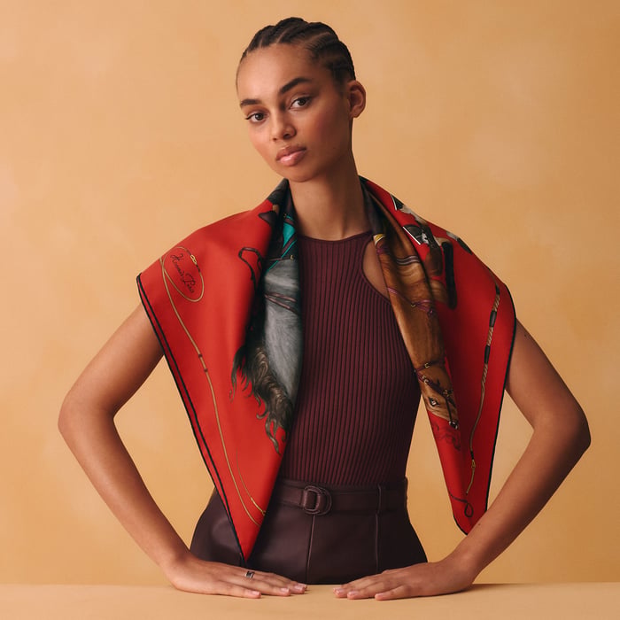 Hermès Grand Galop scarf 90 Rouge/Cuir/Sépia | BagUSeek