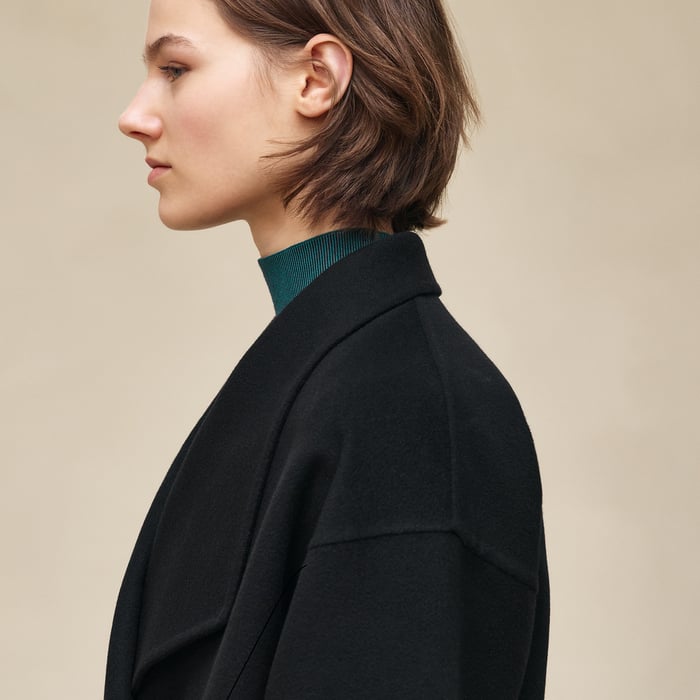 Noir Cashmere Coat With Shawl Collar