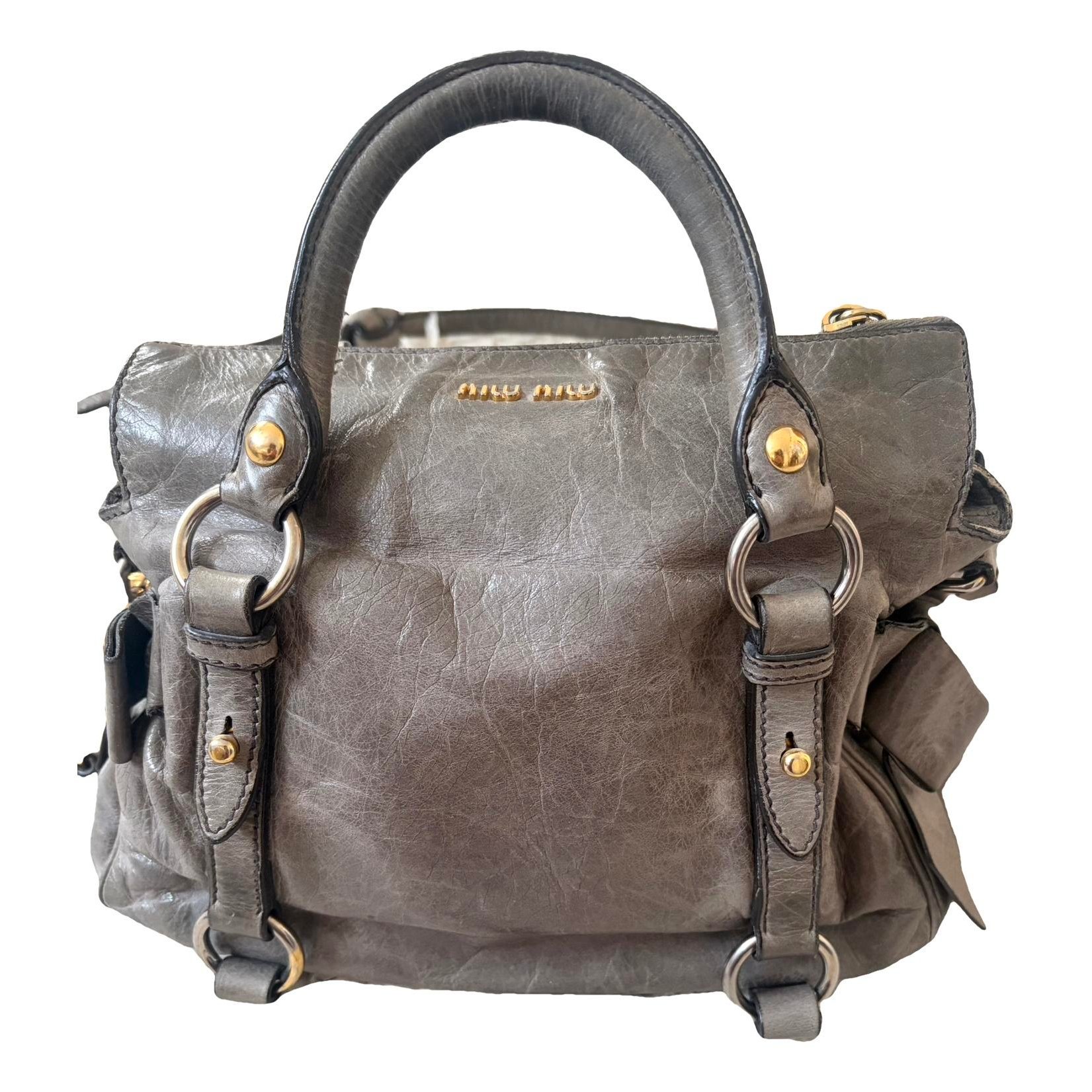 Bow bag leather handbag