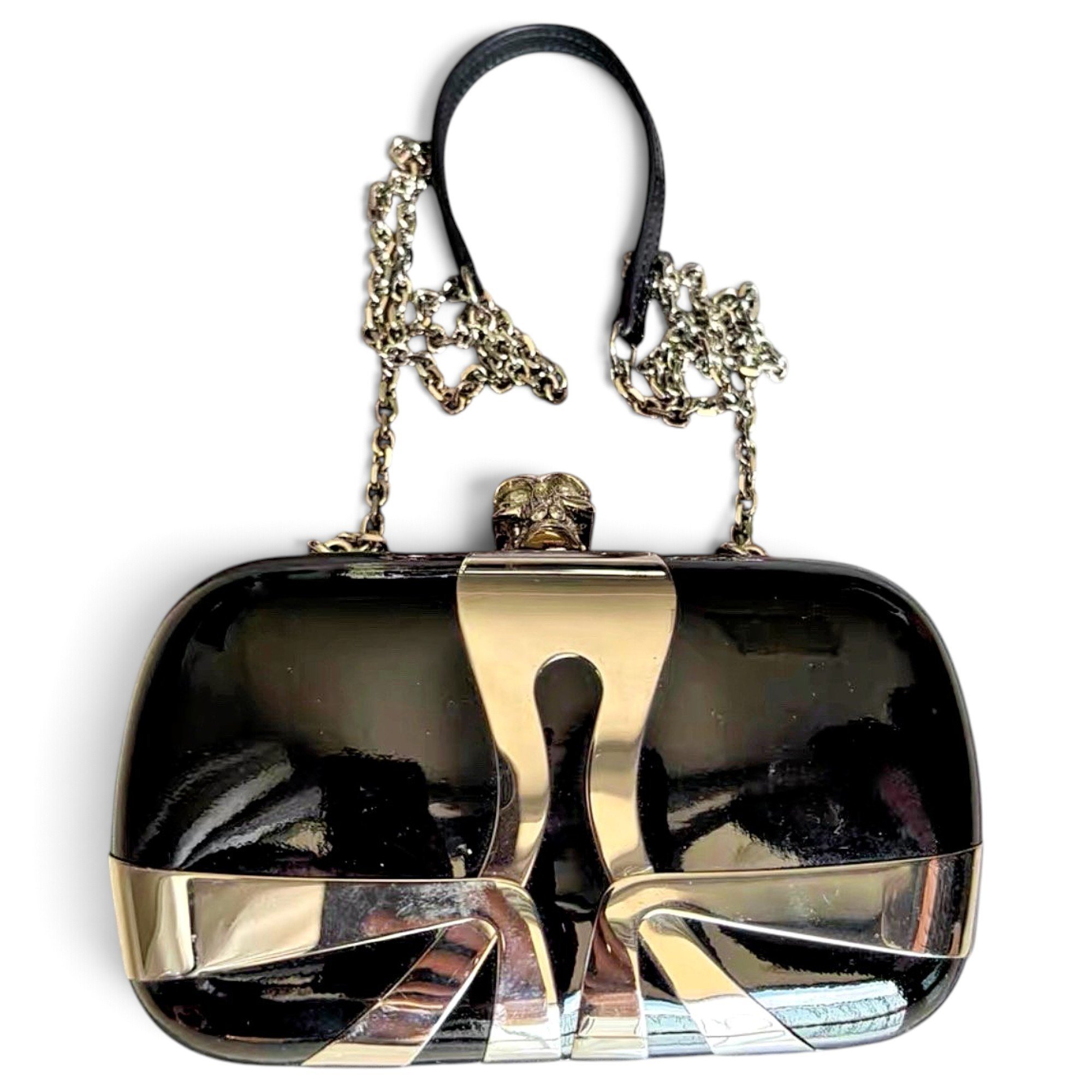Skull leather clutch bag