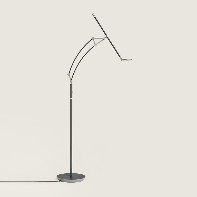 Pantographe reading floor lamp with LED ring