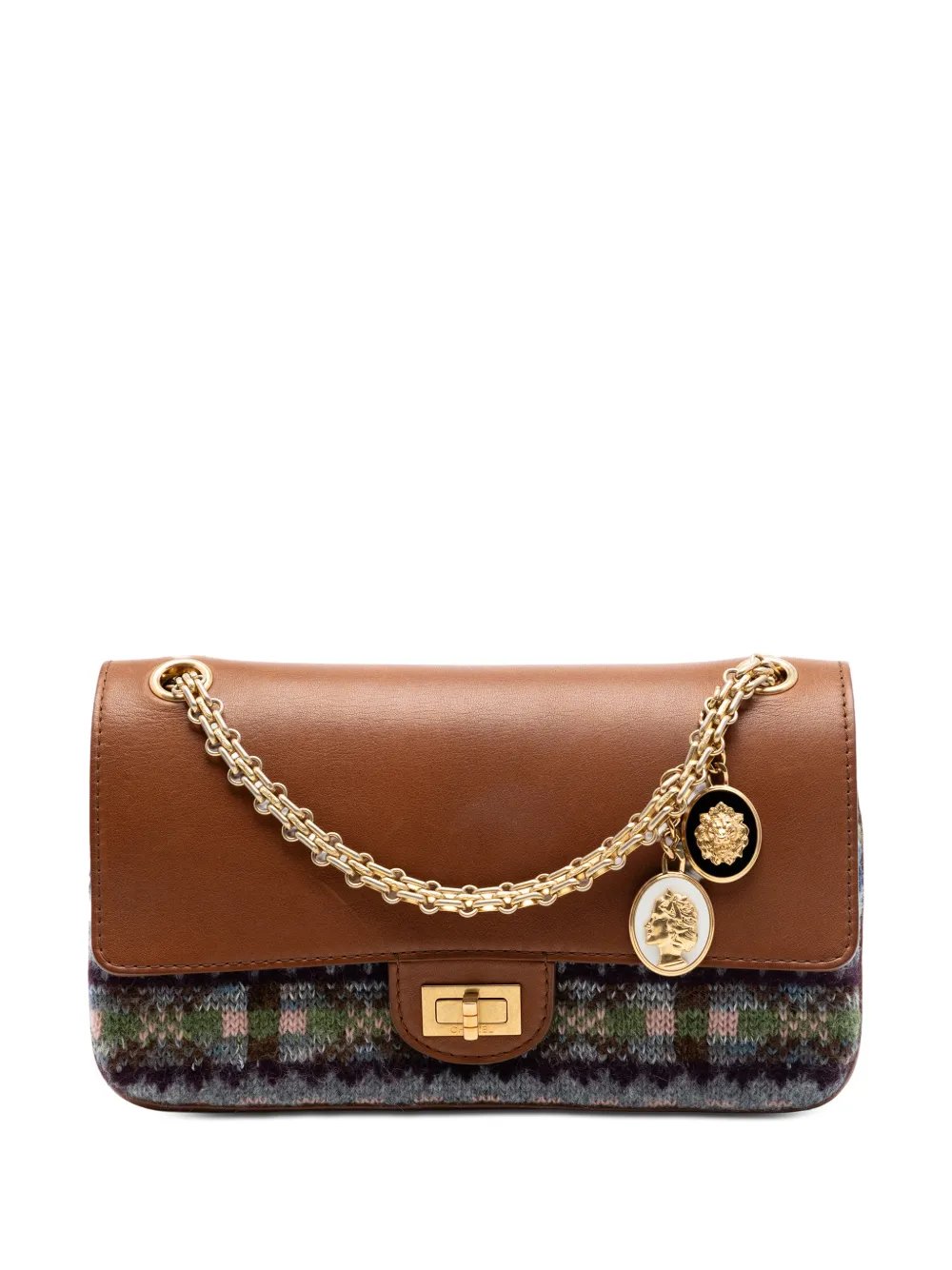 2016-2017 Smooth Calfskin and Knit Reissue 2.55 Medallion Nude Double Flap 225 shoulder bag