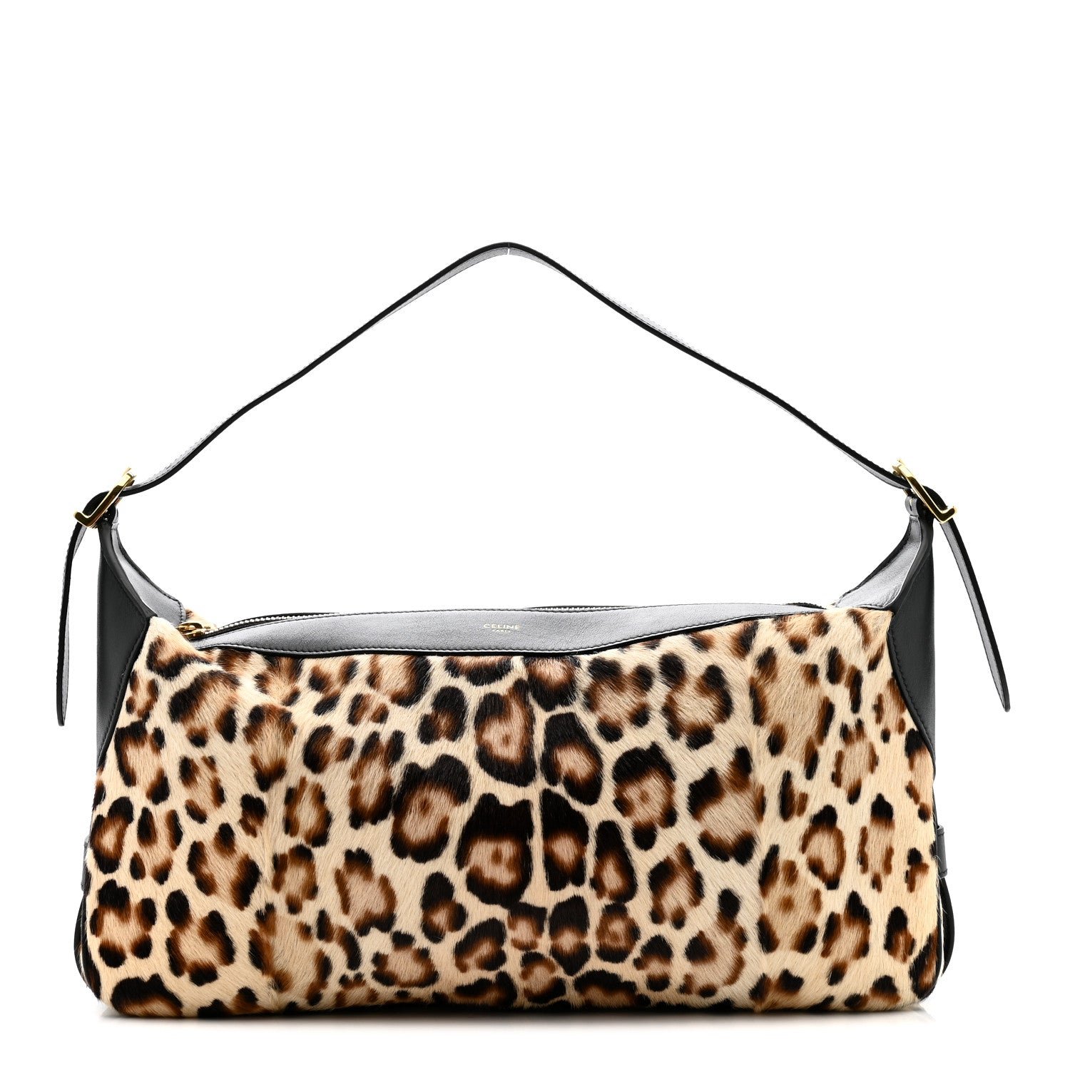 Celine Furry Goatskin Leopard Medium Romy Shoulder Bag Natural Black