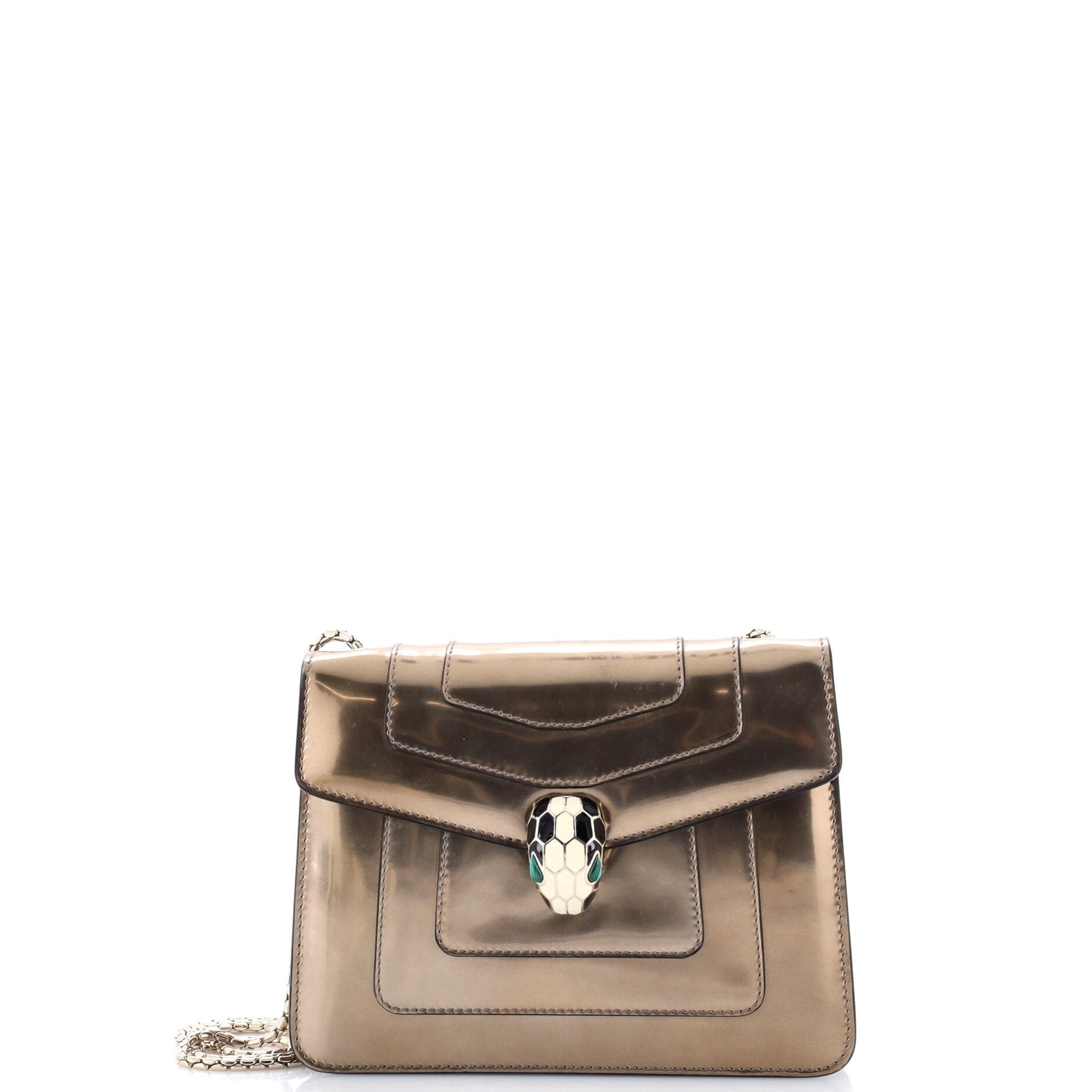 Bvlgari Serpenti Forever Square Shoulder Bag Metallic Leather Small