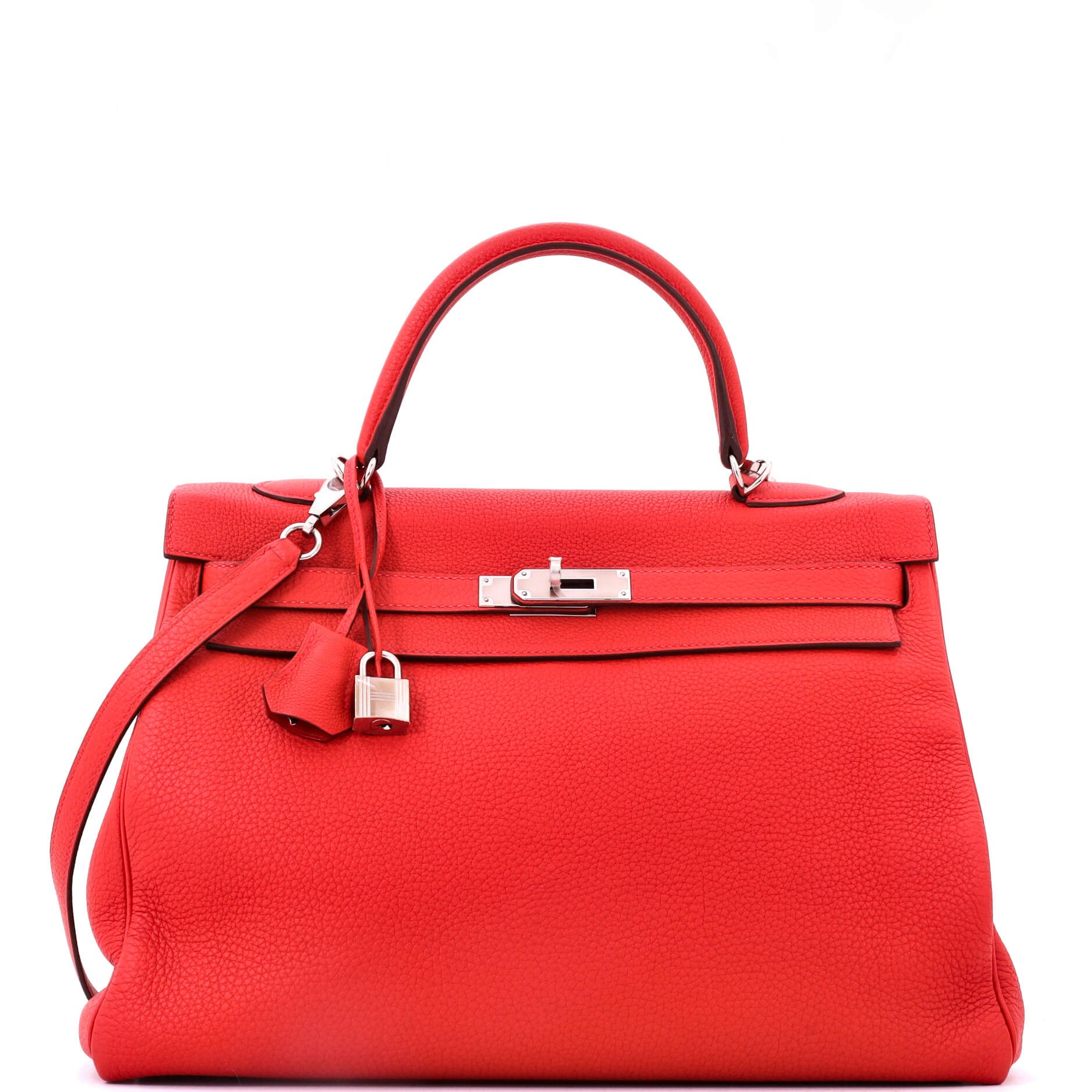 Kelly Handbag Geranium Togo with Palladium Hardware 35