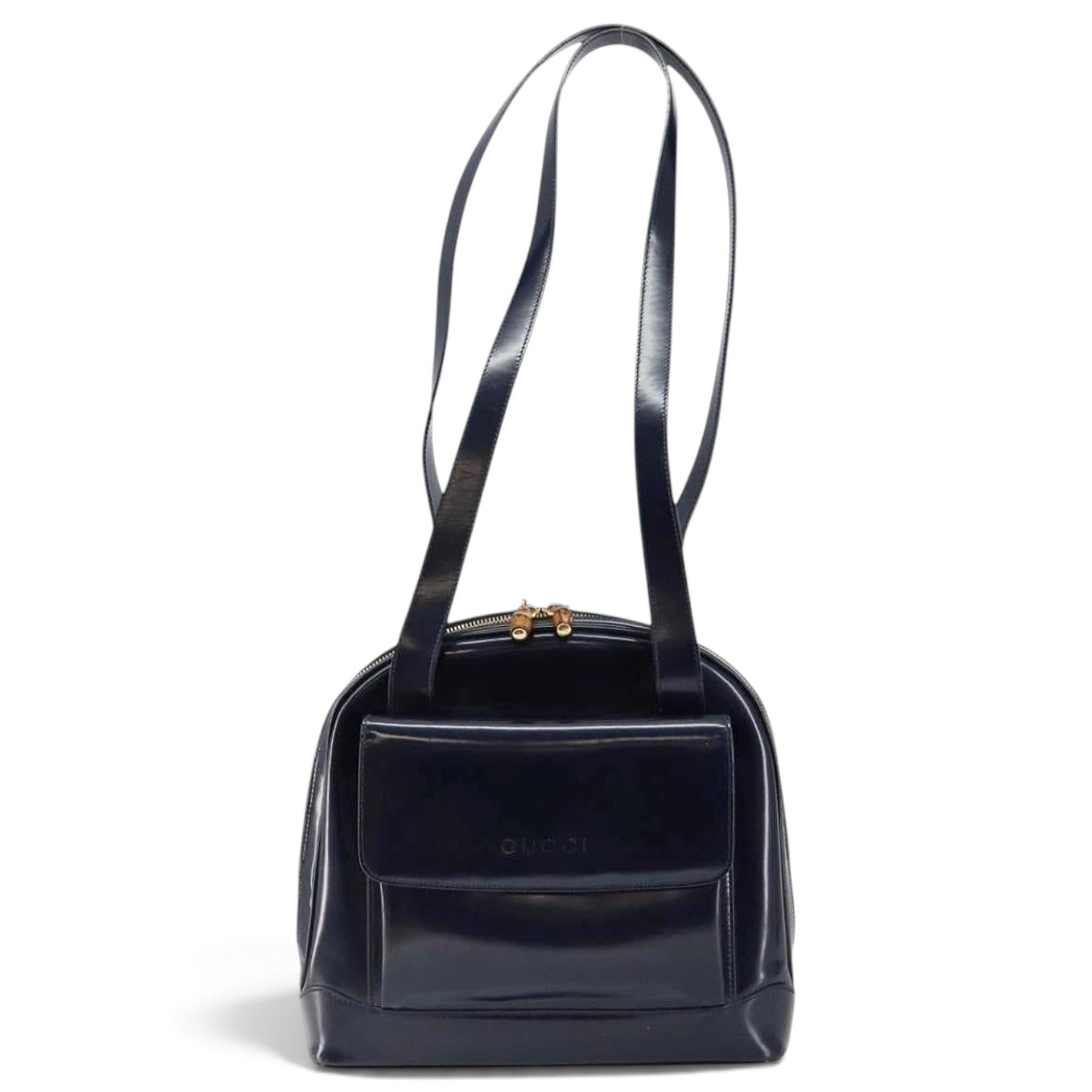 Bamboo patent leather handbag