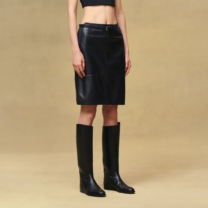 Bleu Noir Mixed Knit Pencil Skirt