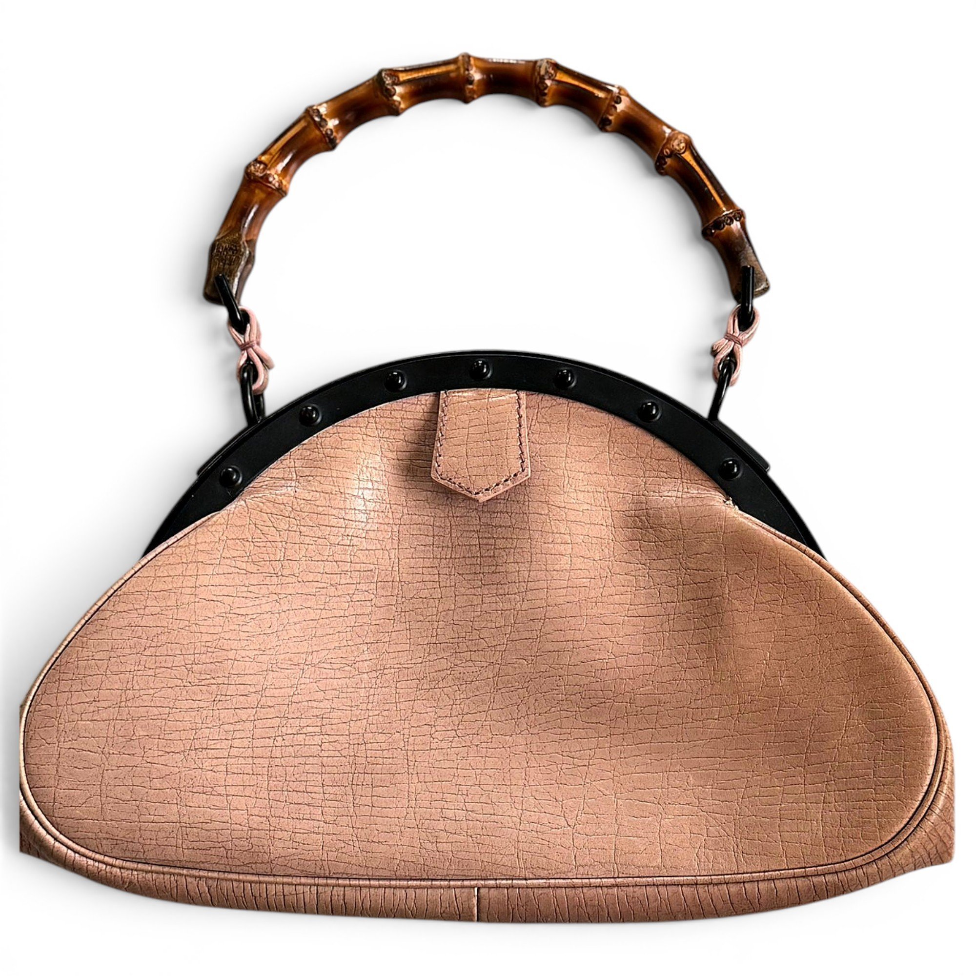 Bamboo Zip Top Handle leather handbag