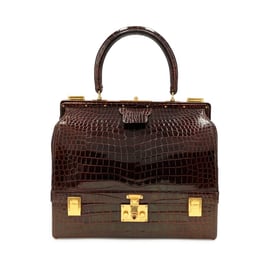 Hermes Marron Fonce Shiny Crocodile Mallette Gold Hardware, 1971