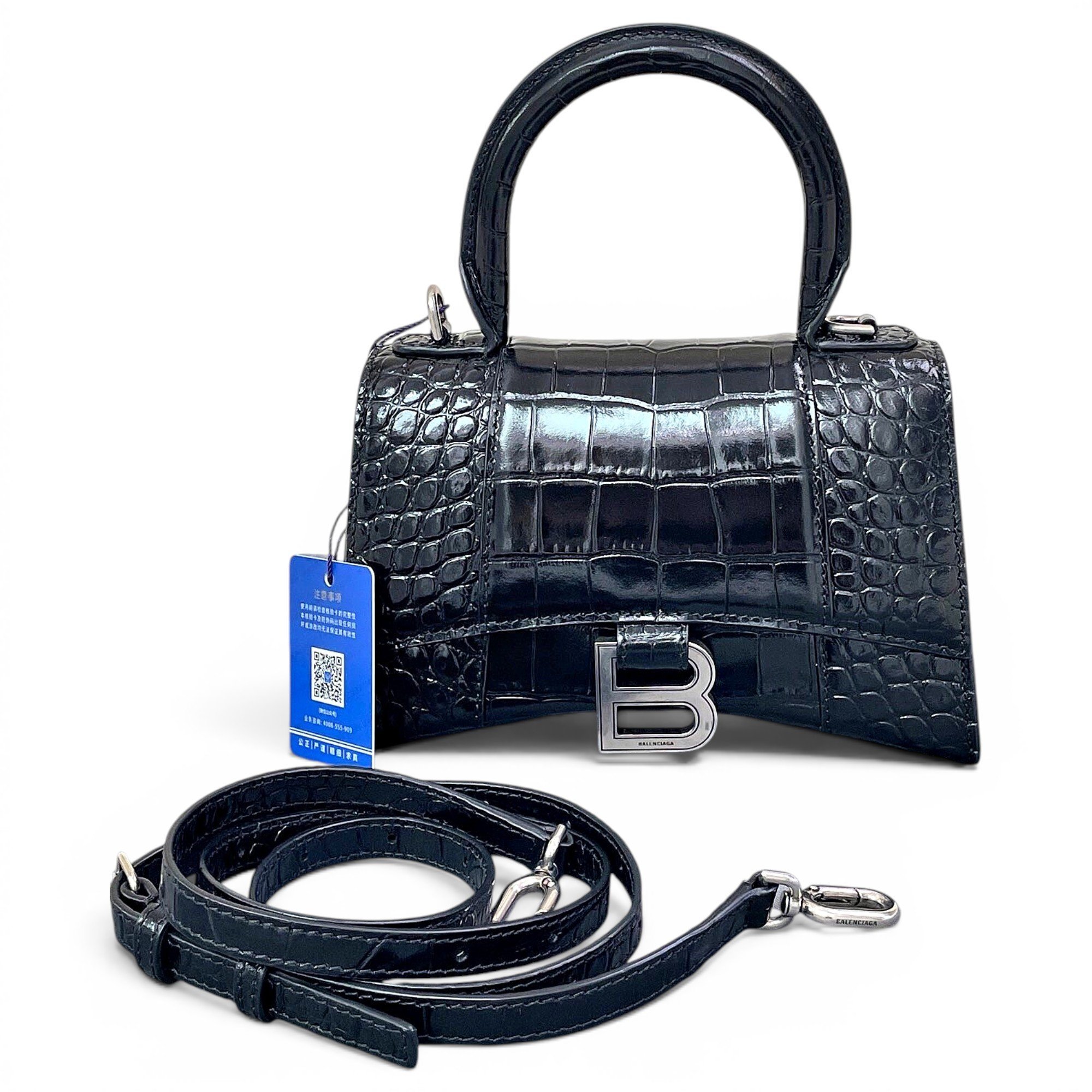 Hourglass leather handbag