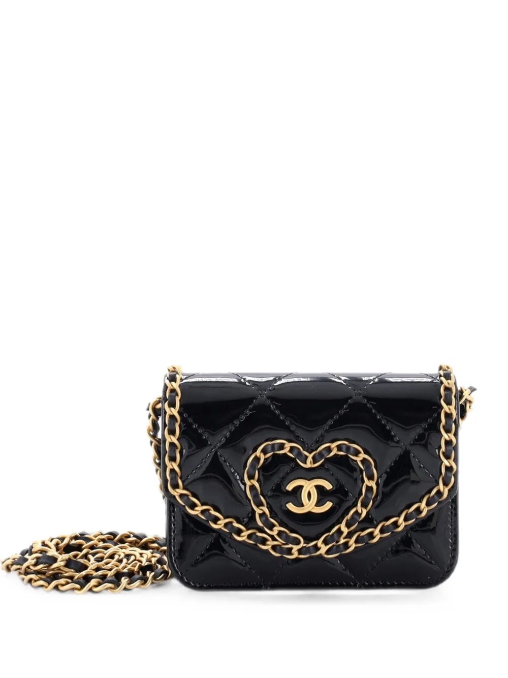 Heart Chain Flap Bag Quilted Patent Mini crossbody bag