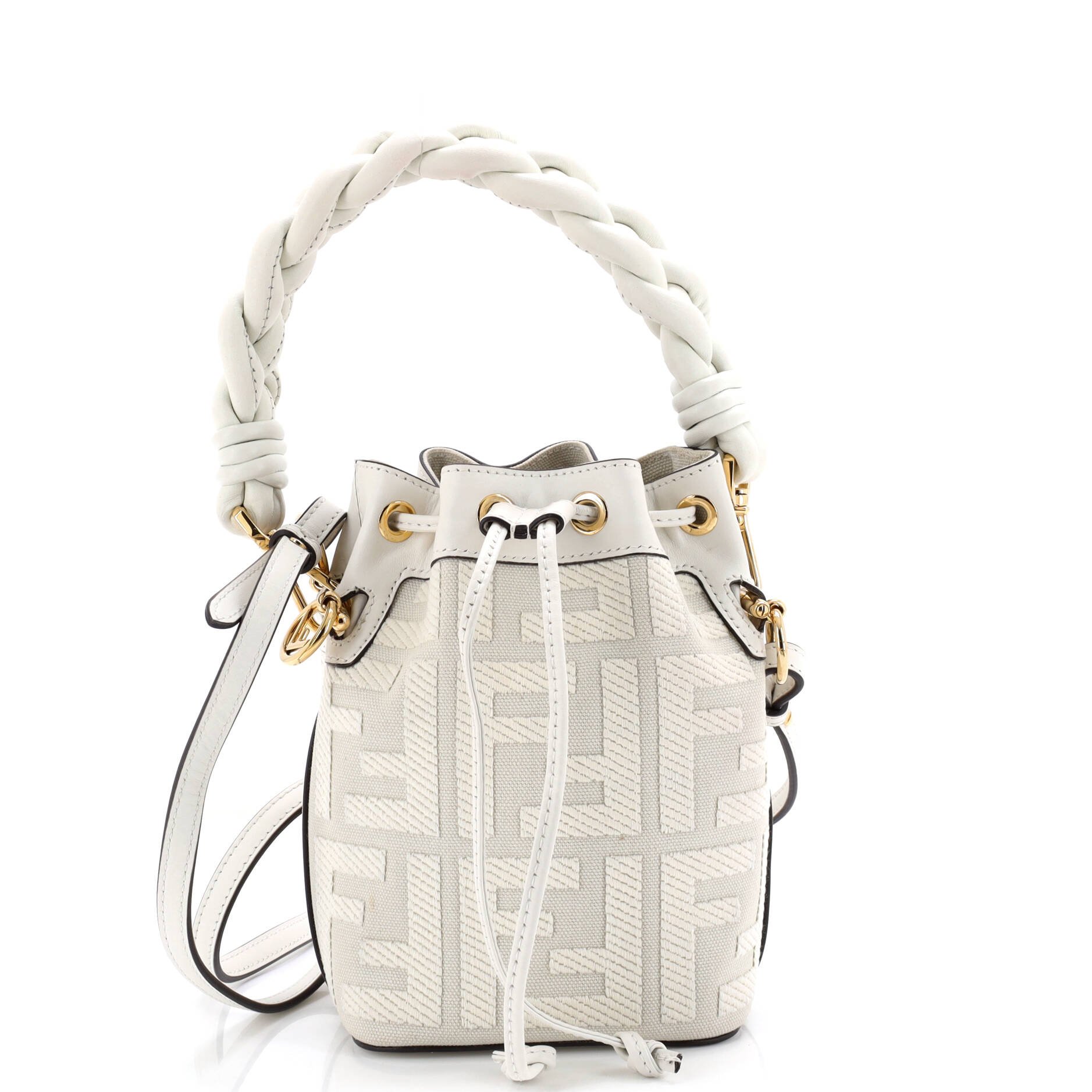 Fendi Woven Handle Mon Tresor Bucket Bag Zucca Embroidered Canvas Mini