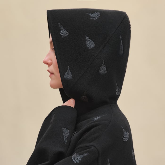 Noir Hooded Embroidered Jacket