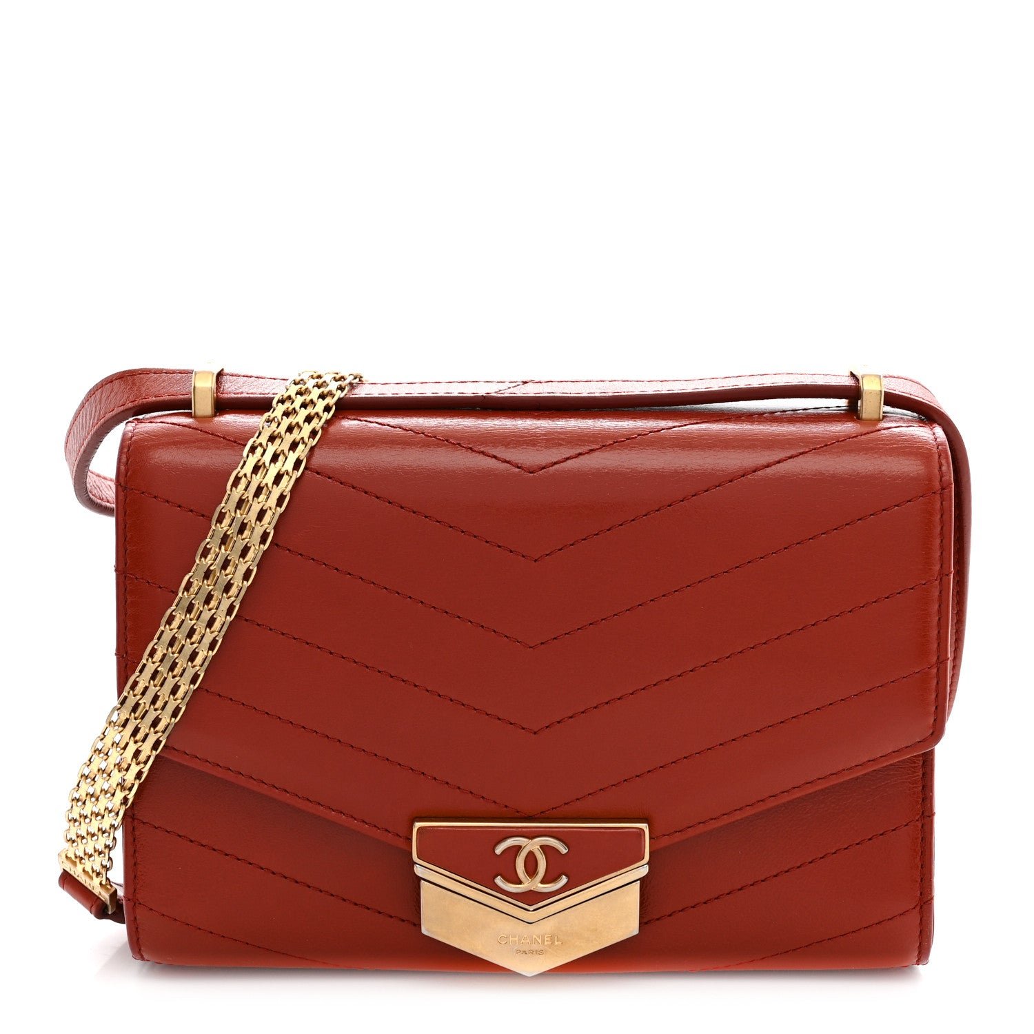 Chanel Calfskin Chevron Quilted Small Medal Flap Red